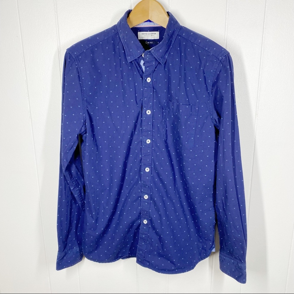Denim & Flower Navy Blue Button Down Shirt Medium